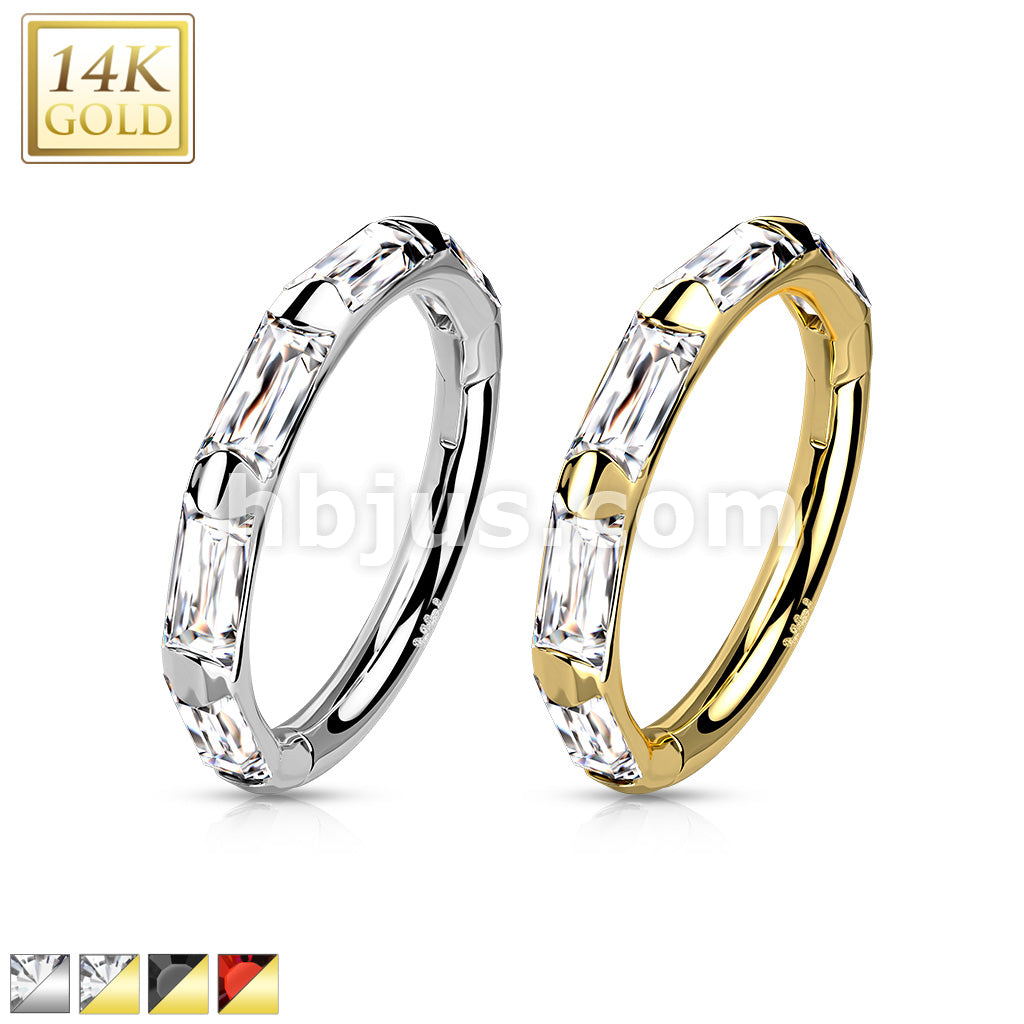 14KT  Gold 14K Gold Hinged Segment Hoop Rings with Outward Facing... - Image 2