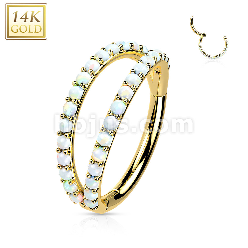 14K Gold Hinged Segment Hoop Ring With Separating Double Lined CZ or... - Image 5