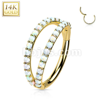 14K Gold Hinged Segment Hoop Ring With Separating Double Lined CZ or... - Image 5