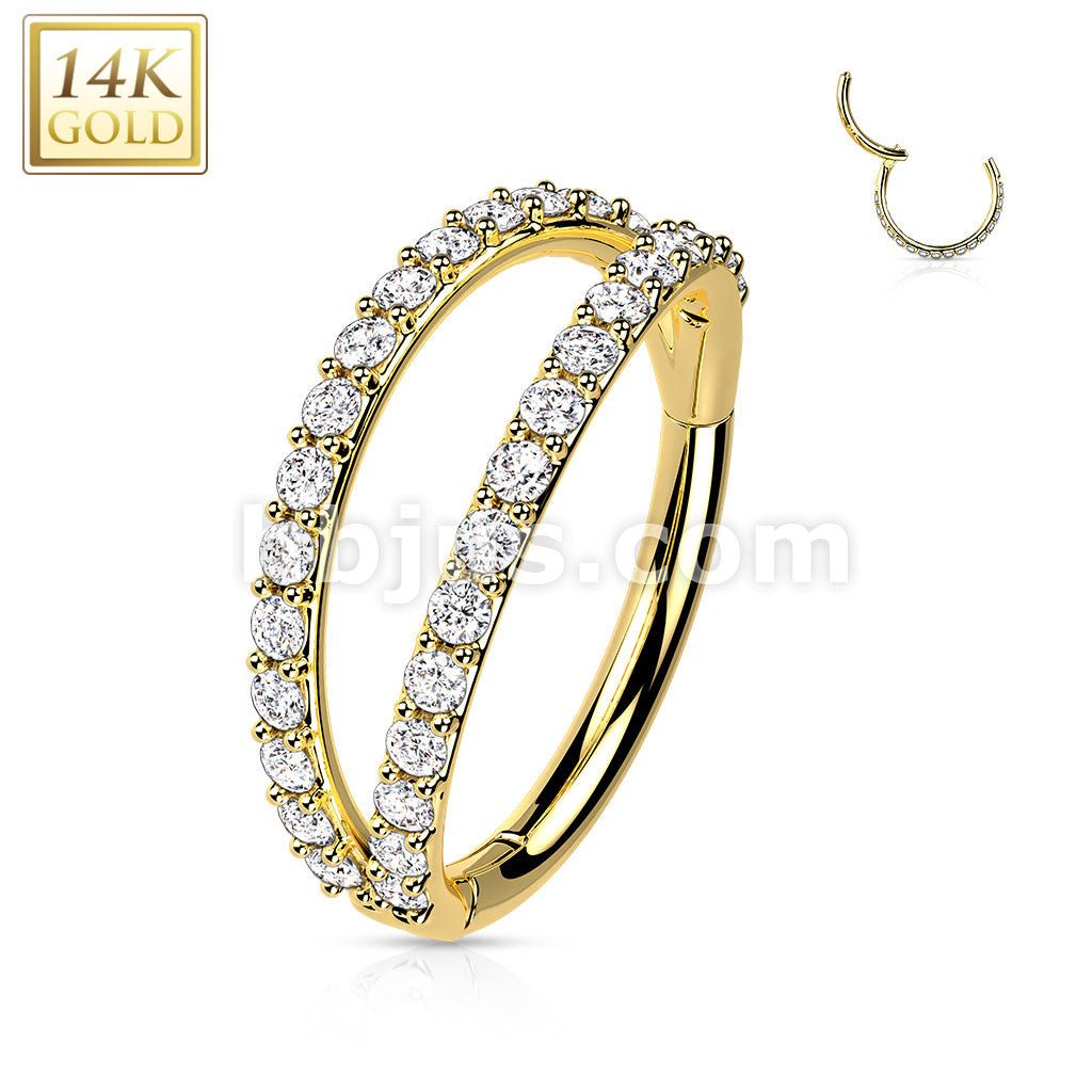 14K Gold Hinged Segment Hoop Ring With Separating Double Lined CZ or Opal Gems. Ear, Nose and More. 16ga-20ga - Image 6