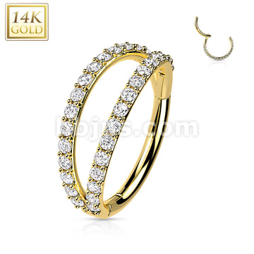 14K Gold Hinged Segment Hoop Ring With Separating Double Lined CZ or Opal Gems. Ear, Nose and More. 16ga-20ga - Image 6