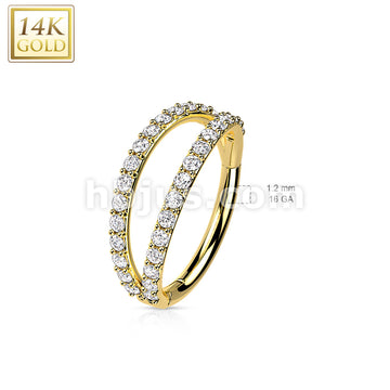 14K Gold Hinged Segment Hoop Ring With Separating Double Lined CZ or... - Image 7