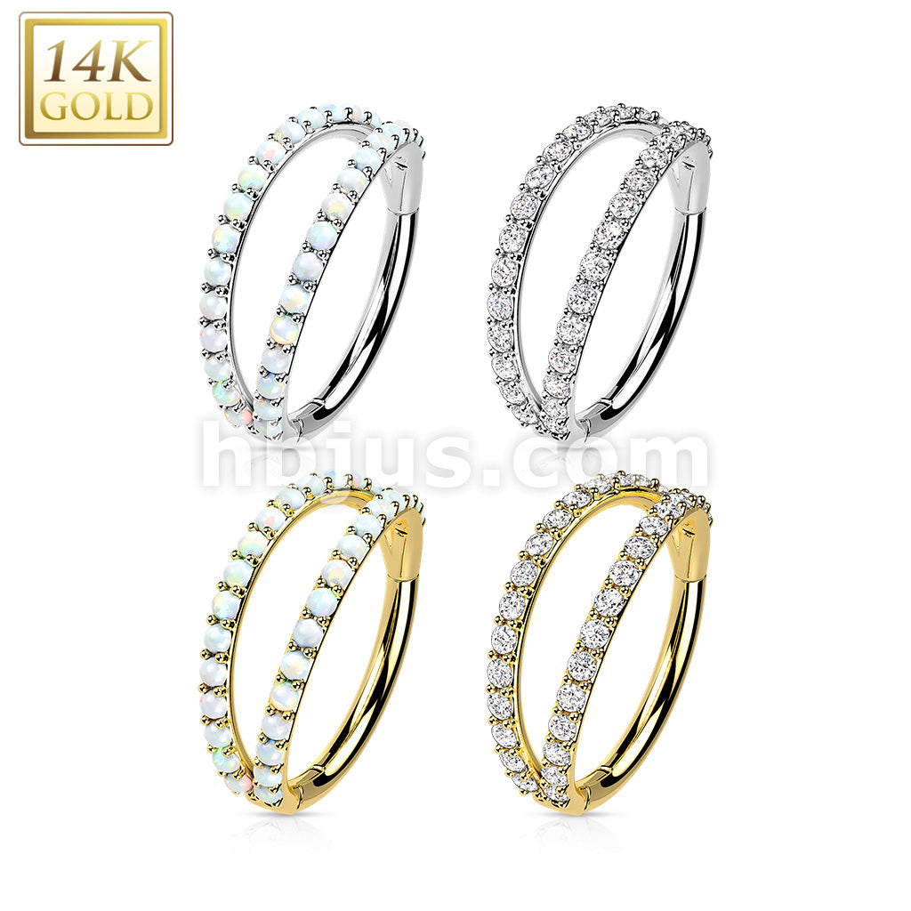 14K Gold Hinged Segment Hoop Ring With Separating Double Lined CZ or... - Image 8