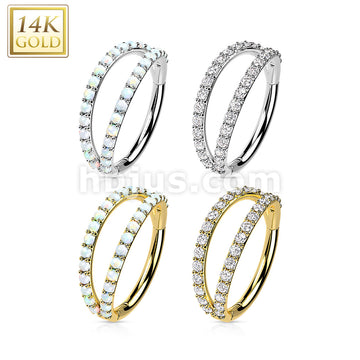 14K Gold Hinged Segment Hoop Ring With Separating Double Lined CZ or... - Image 8