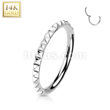 14KT  Gold 14K Gold Hinged Segment Hoop Ring with Side Facing Pyramid Cut - Image 3