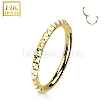 14K Gold Hinged Segment Hoop Ring with Side Facing Pyramid Cut  - Image 4