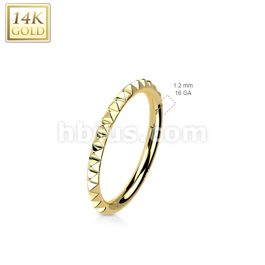 14KT  Gold 14K Gold Hinged Segment Hoop Ring with Side Facing Pyramid Cut - Image 5