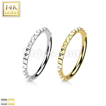 14KT  Gold 14K Gold Hinged Segment Hoop Ring with Side Facing Pyramid Cut - Image 2