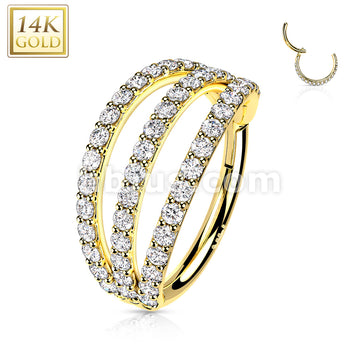 14K Gold Hinged Segment Hoop Rings with Triple Layer Paved CZ - Image 4
