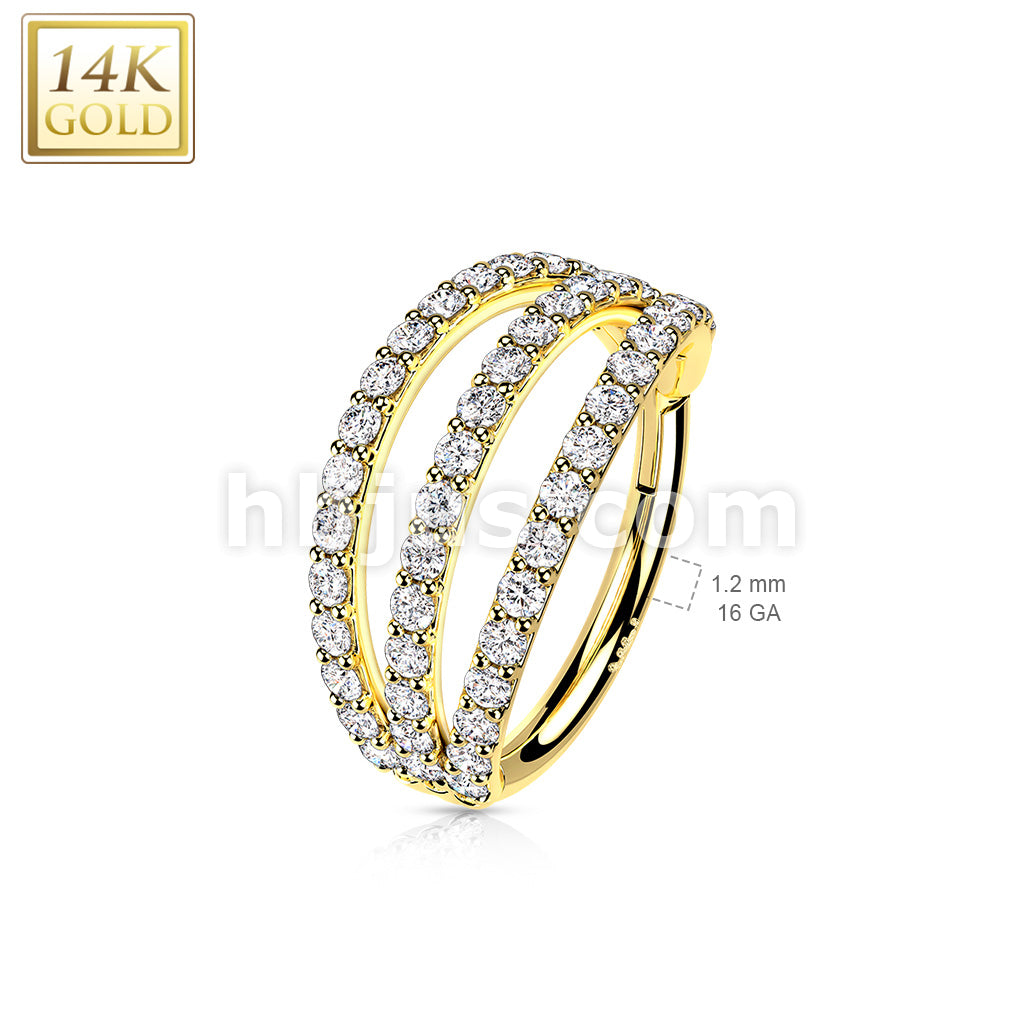14K Gold Hinged Segment Hoop Rings with Triple Layer Paved CZ - Image 5