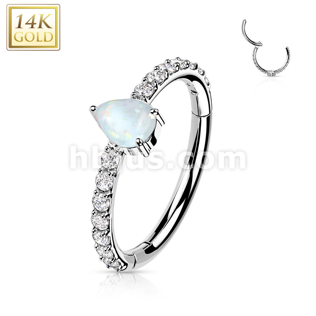 14KT  Gold 14K Gold Hinged Segment Hoop Ring with CZ Paved and Tear... - Image 3