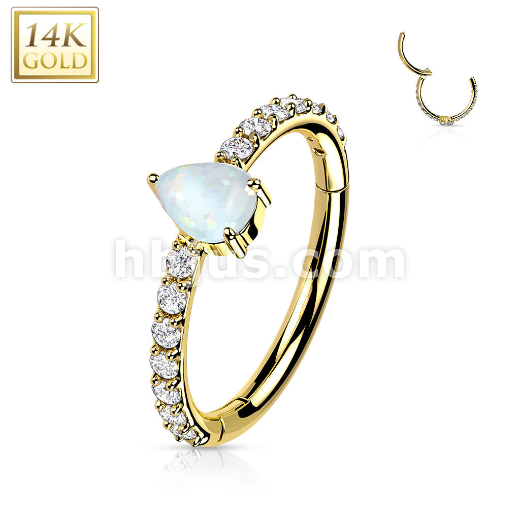 14KT  Gold 14K Gold Hinged Segment Hoop Ring with CZ Paved and Tear... - Image 5