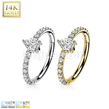 14KT  Gold 14K Gold Hinged Segment Hoop Ring with CZ Paved and Tear... - Image 2