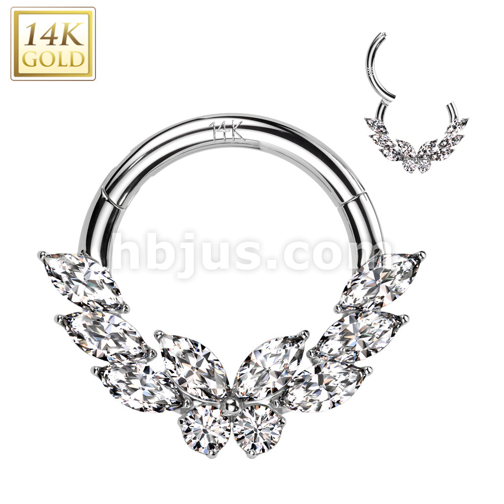 14KT  Gold 14K Gold Hinged Segment Hoop Ring With CZ Butterfly Center... - Image 2