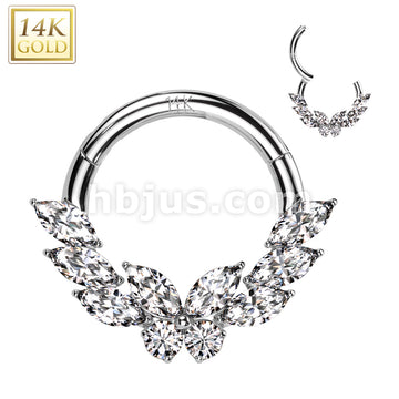 14KT  Gold 14K Gold Hinged Segment Hoop Ring With CZ Butterfly Center... - Image 2