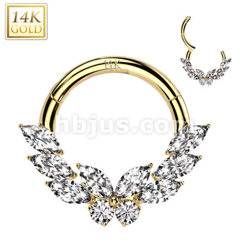 14KT  Gold 14K Gold Hinged Segment Hoop Ring With CZ Butterfly Center... - Image 3