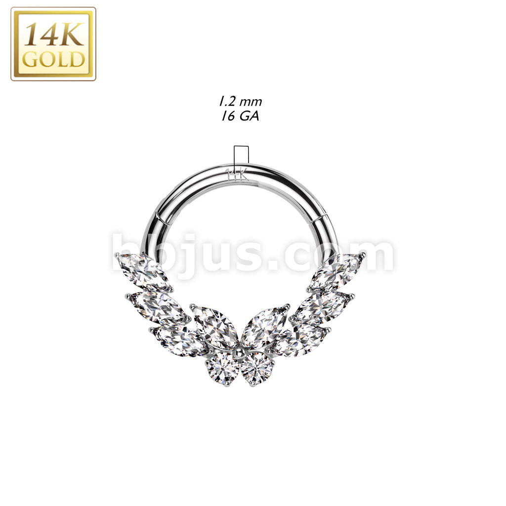 14KT  Gold 14K Gold Hinged Segment Hoop Ring With CZ Butterfly Center... - Image 4