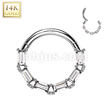 14KT  Gold 14K Gold Hinged Segment Hoop Ring With Forward Facing... - Image 2
