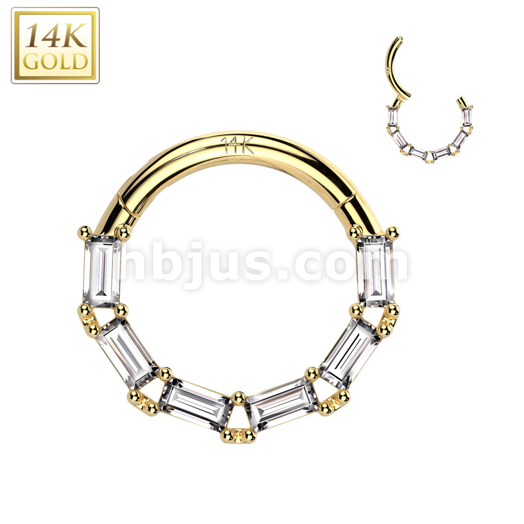 14KT  Gold 14K Gold Hinged Segment Hoop Ring With Forward Facing... - Image 3