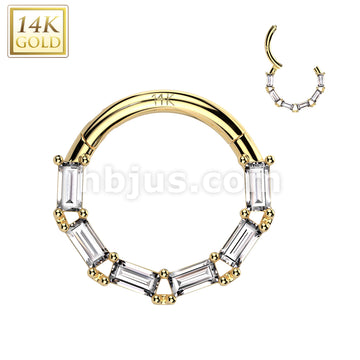 14KT  Gold 14K Gold Hinged Segment Hoop Ring With Forward Facing... - Image 3
