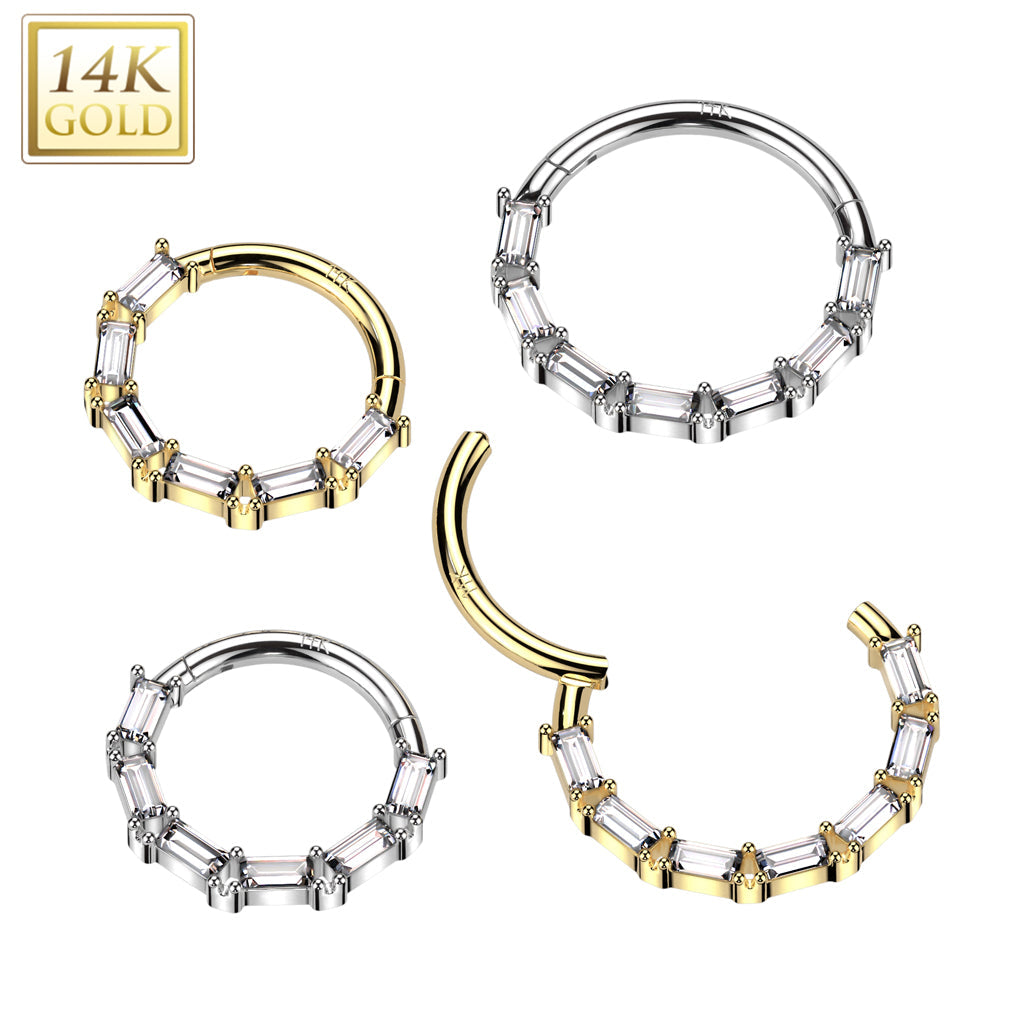 14KT Gold 14K Gold Hinged Segment Hoop Ring With Forward Facing...