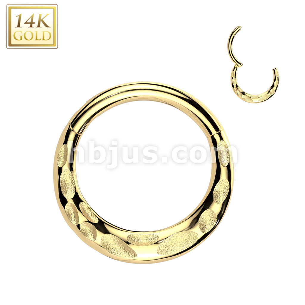 14KT  Gold 14K Gold Forward Facing Hammered Hinged Segment Hoop Ring - Image 2