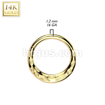 14KT  Gold 14K Gold Forward Facing Hammered Hinged Segment Hoop Ring - Image 3