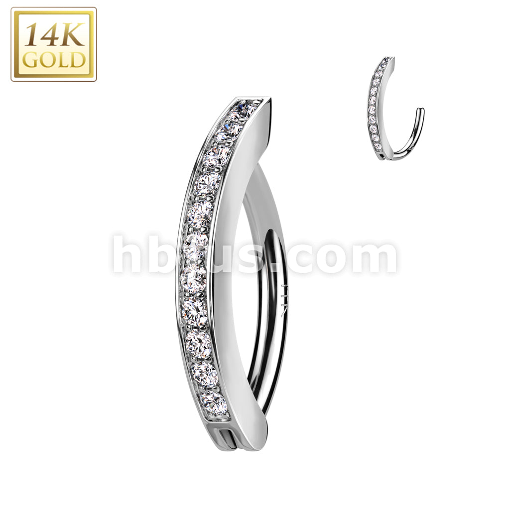 14KT  Gold 14K Gold CNC Set CZ Pave Belly Button Navel Ring - Image 2