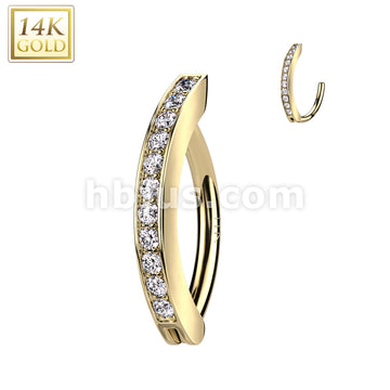 14KT  Gold 14K Gold CNC Set CZ Pave Belly Button Navel Ring - Image 3