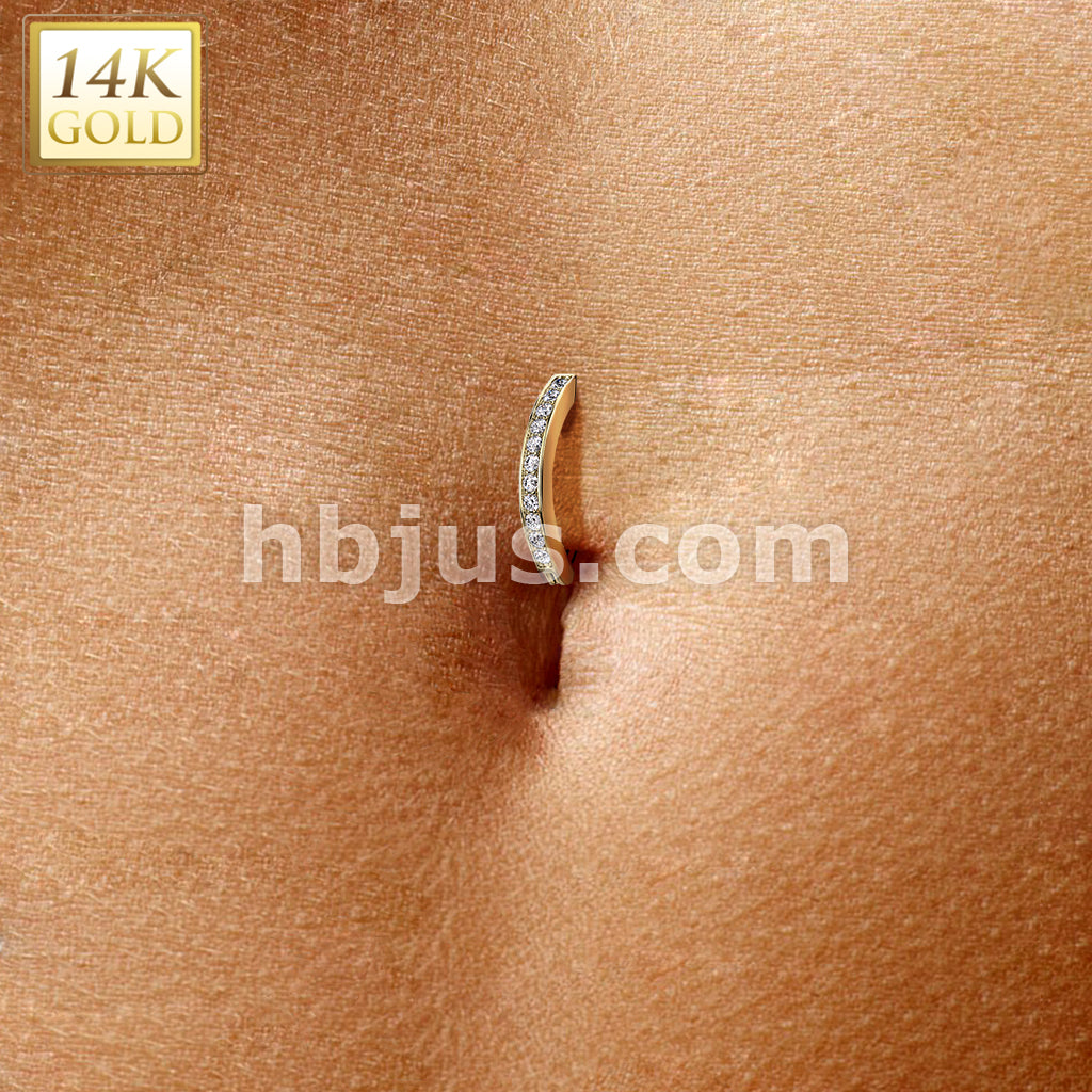 14K Gold CNC Set CZ Pave Belly Button Navel Ring - Image 5