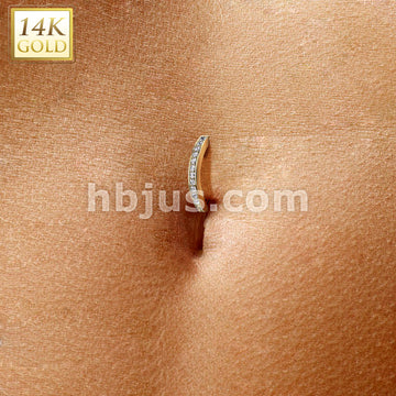 14K Gold CNC Set CZ Pave Belly Button Navel Ring - Image 5