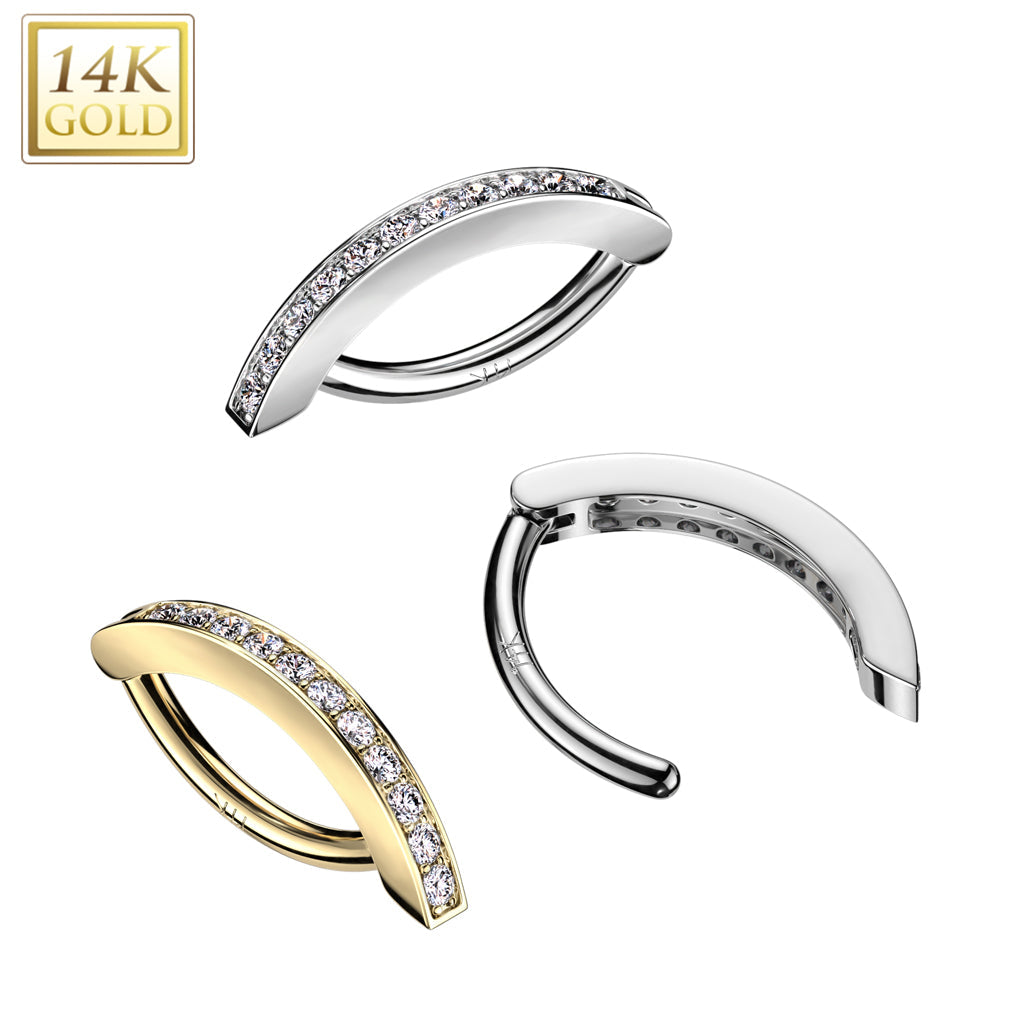 14KT Gold 14K Gold CNC Set CZ Pave Belly Button Navel Ring