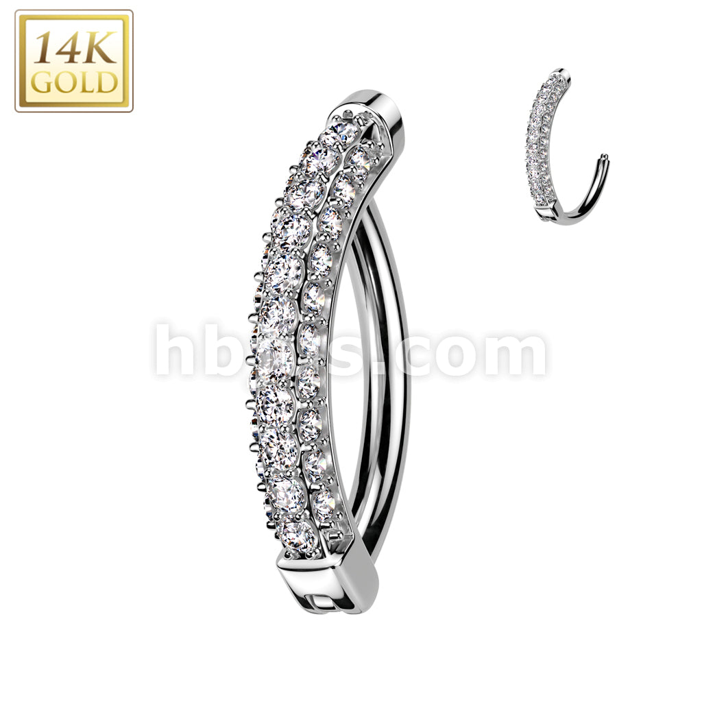 14KT  Gold 14K Gold Clicker Belly Button Navel Ring With 3 CNC Pave CZ... - Image 2