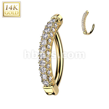 14KT  Gold 14K Gold Clicker Belly Button Navel Ring With 3 CNC Pave CZ... - Image 3