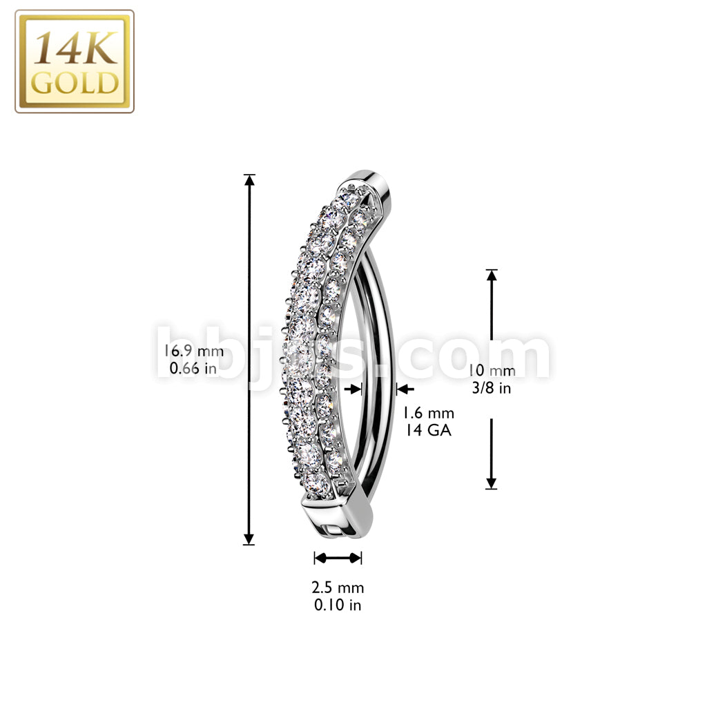 14KT  Gold 14K Gold Clicker Belly Button Navel Ring With 3 CNC Pave CZ... - Image 4