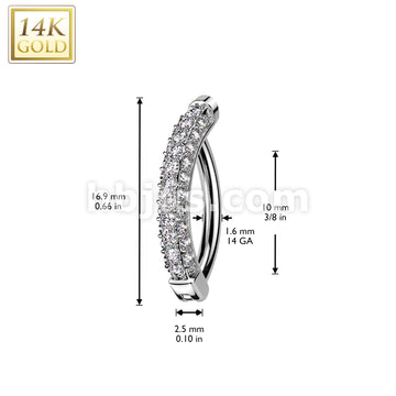 14KT  Gold 14K Gold Clicker Belly Button Navel Ring With 3 CNC Pave CZ... - Image 4