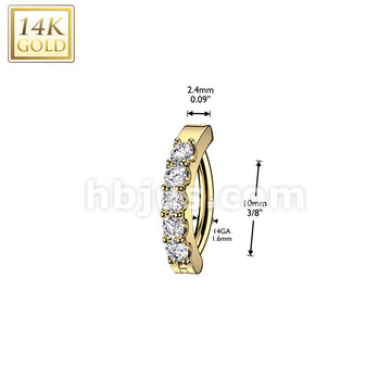 14Kt Gold 14K Gold Hinged Hoop Belly Button Ring With 5 Prong Set CZs - Image 3
