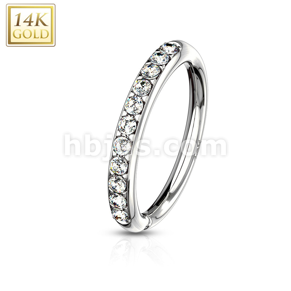14KT  Gold 14 Kt. Gold CZ Paved Half Circle Bendable Hoop Rings For Ear... - Image 3