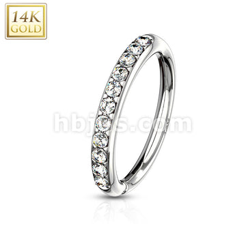 14KT  Gold 14 Kt. Gold CZ Paved Half Circle Bendable Hoop Rings For Ear... - Image 3