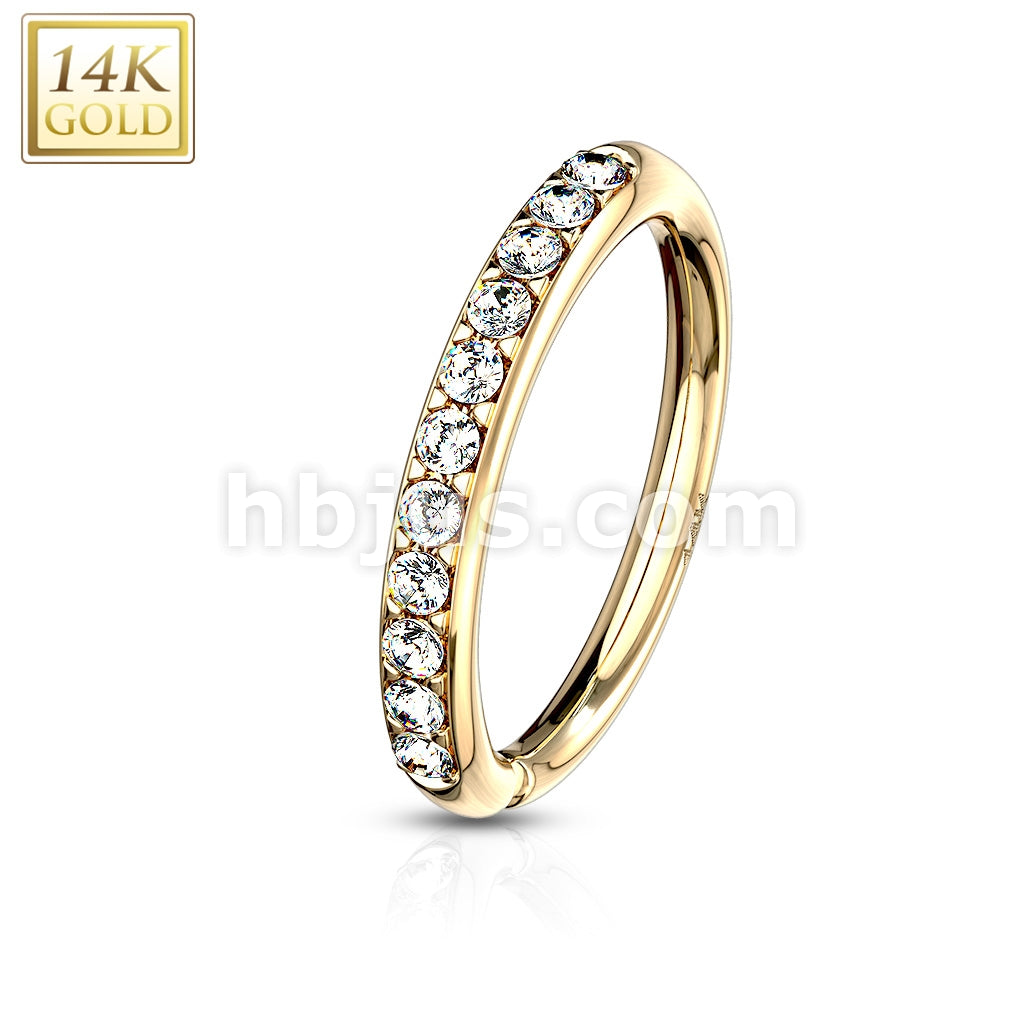 14KT  Gold 14 Kt. Gold CZ Paved Half Circle Bendable Hoop Rings For Ear... - Image 4