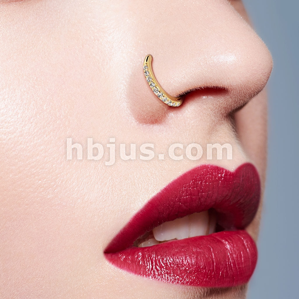 14KT  Gold 14 Kt. Gold CZ Paved Half Circle Bendable Hoop Rings For Ear... - Image 6