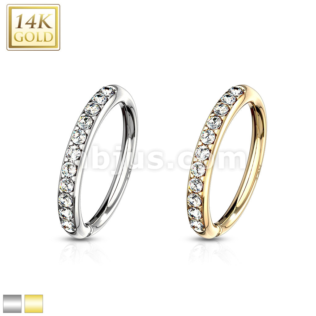 14KT  Gold 14 Kt. Gold CZ Paved Half Circle Bendable Hoop Rings For Ear... - Image 2