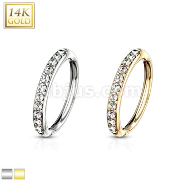 14KT  Gold 14 Kt. Gold CZ Paved Half Circle Bendable Hoop Rings For Ear... - Image 2