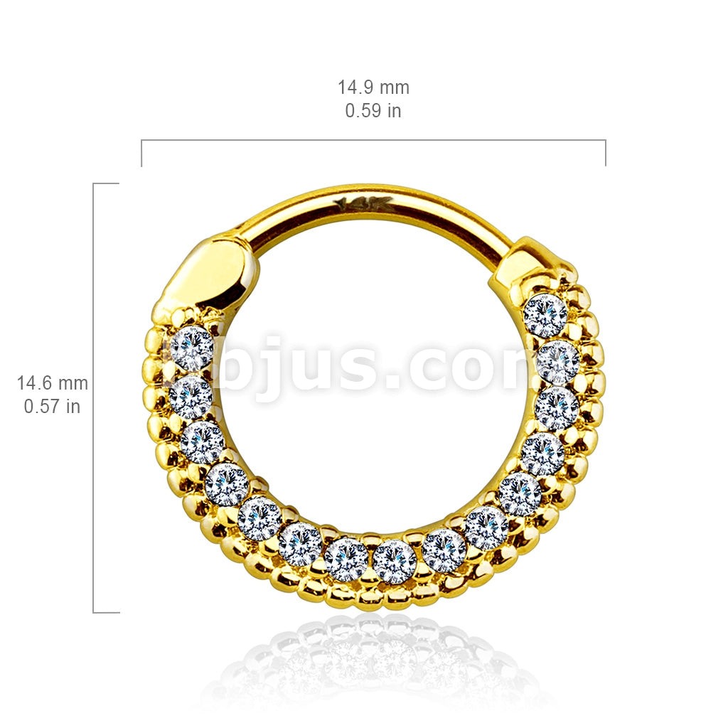 14KT  Gold Round Paved Gems 14Kt Gold Septum Clicker - Image 4