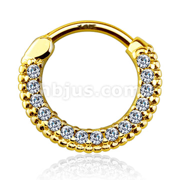 14KT  Gold Round Paved Gems 14Kt Gold Septum Clicker - Image 3