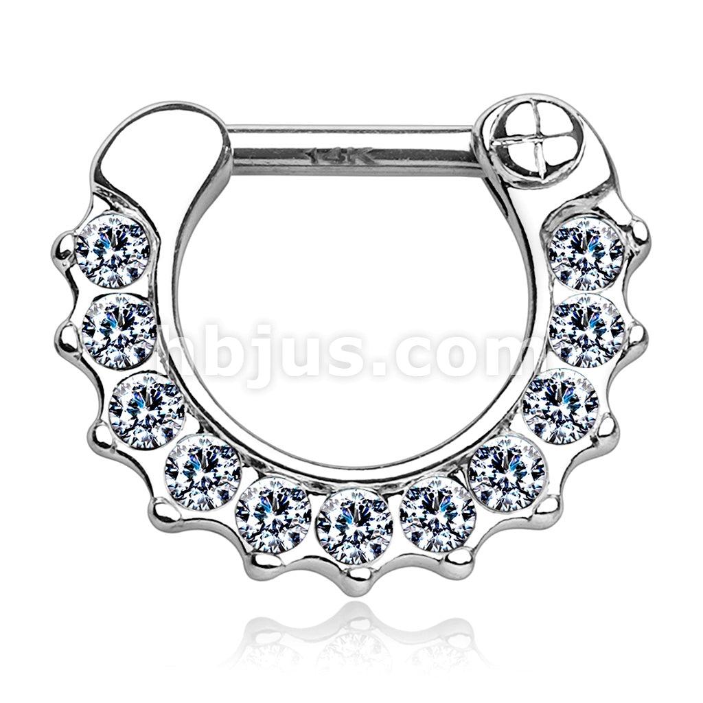 14KT  Gold 14Kt Gold CZ Paved Round Single Line Septum Clicker - Image 2