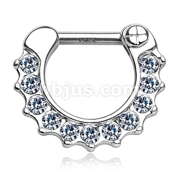 14KT  Gold 14Kt Gold CZ Paved Round Single Line Septum Clicker - Image 2