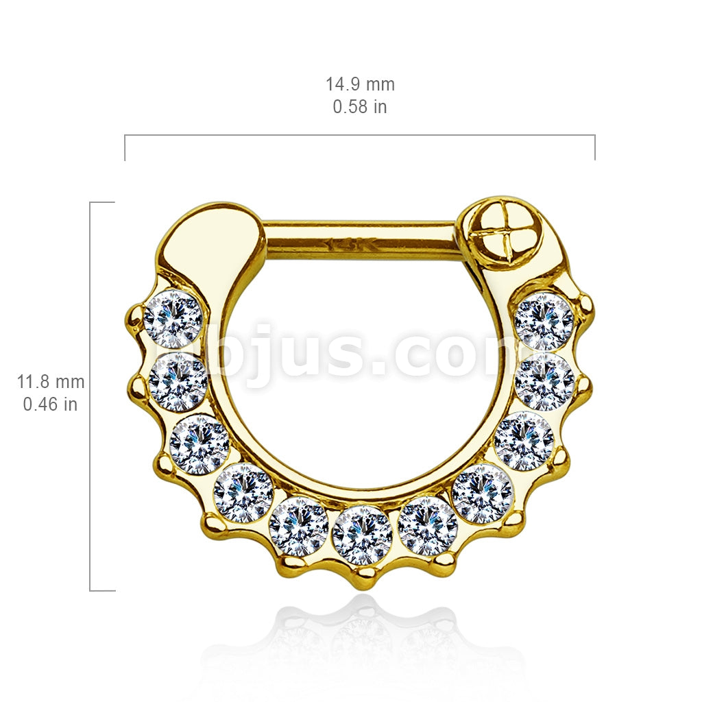 14KT  Gold 14Kt Gold CZ Paved Round Single Line Septum Clicker - Image 3