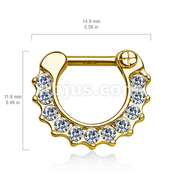 14KT  Gold 14Kt Gold CZ Paved Round Single Line Septum Clicker - Image 3