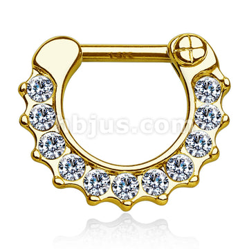 14KT  Gold 14Kt Gold CZ Paved Round Single Line Septum Clicker - Image 4